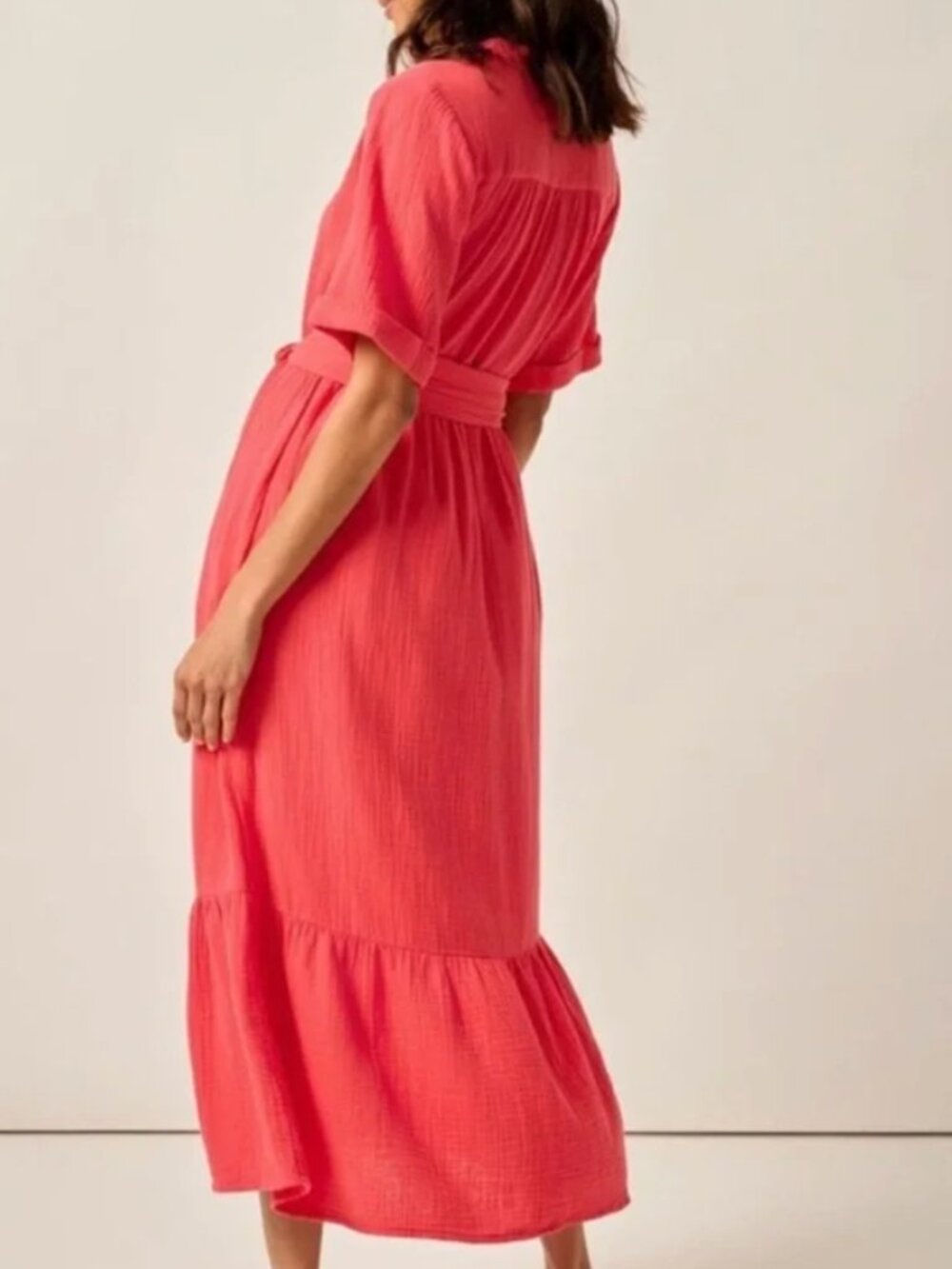 Johnnie-O Julie Button-Front Maxi Shirt Dress with Waist Tie, Size L - Picture 15 of 15